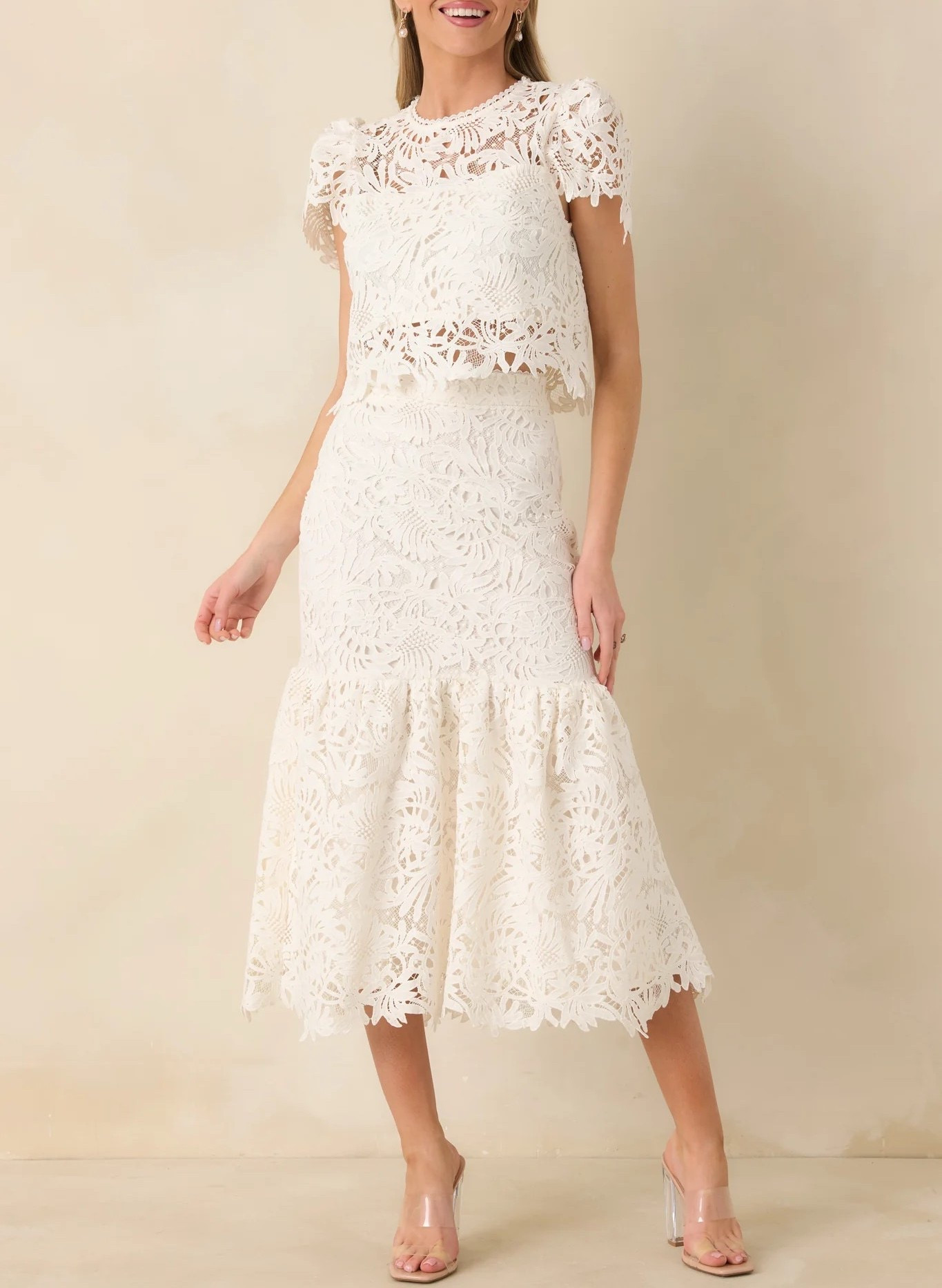 Note: This is a two-piece set, and is sold separately. 🤍

Selling fast!! Whether you’re looking for something romantic for your bridal shower, bachelorette party, or you’re dreaming of spring whites, FOREVER BEGINS IVORY FLORAL LACE TOP (under $50) and FOREVER BEGINS IVORY FLORAL LACE SKIRT (under $70) is the answer! 

Keywords: Two-piece set, lace set, lace top, lace skirt, bridal shower, bachelorette party, bridal two piece dress, party dress, garden party, Easter dress, winter whites, spring dress, day date, day dress, midi dress, floral print dress, resort wear 2026

#LTKWedding #LTKootd #LTKTravel