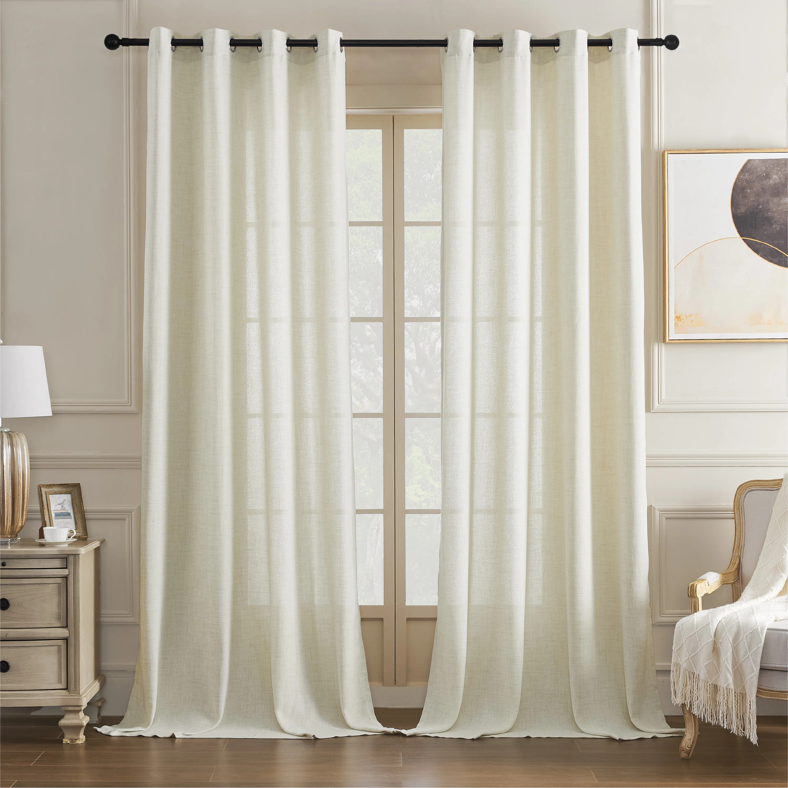Draycott Light Filtering Semi-Sheer Faux-Linen Grommet Curtains 2 Panels Set (Set of 2) | Wayfair North America