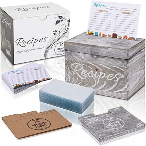 KitchenMania Wooden Recipe Box with Cards, Wood Dividers 4x6 Vintage style Set 100pcs Double Side... | Amazon (US)