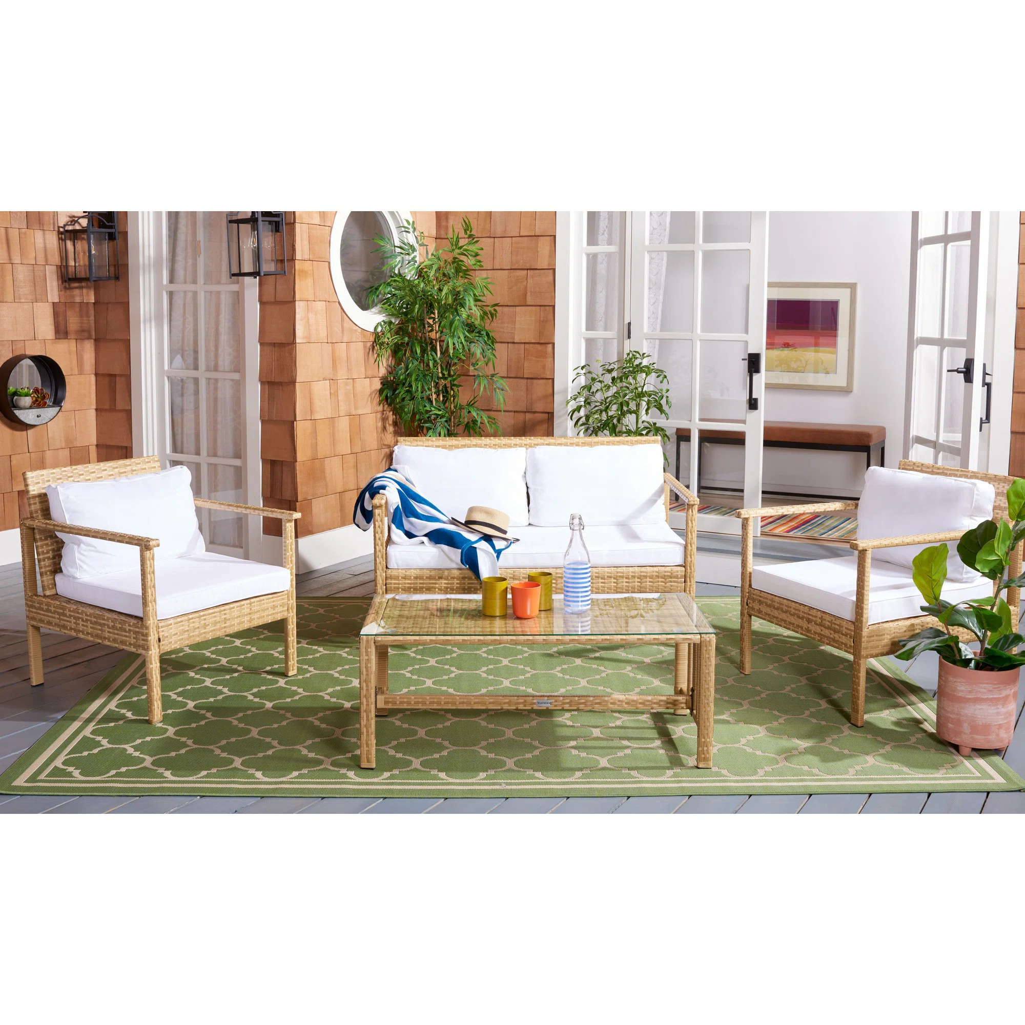 Latitude Run® Cabbar 4 Piece Rattan Multiple Chairs Seating Group with Cushions & Reviews | Wayf... | Wayfair North America