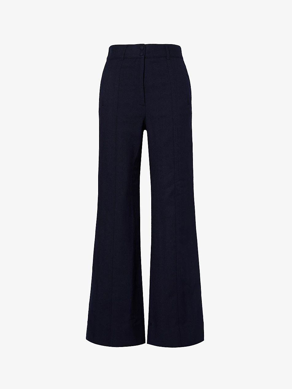 Herringbone wide-leg mid-rise wool-blend stretch-woven trousers | Selfridges