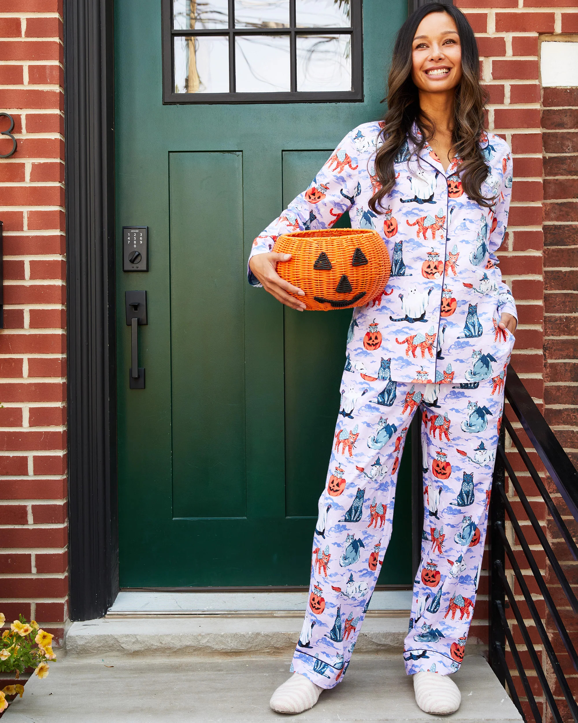 Halloween House Cats - Long PJ Set - Lavender | Printfresh