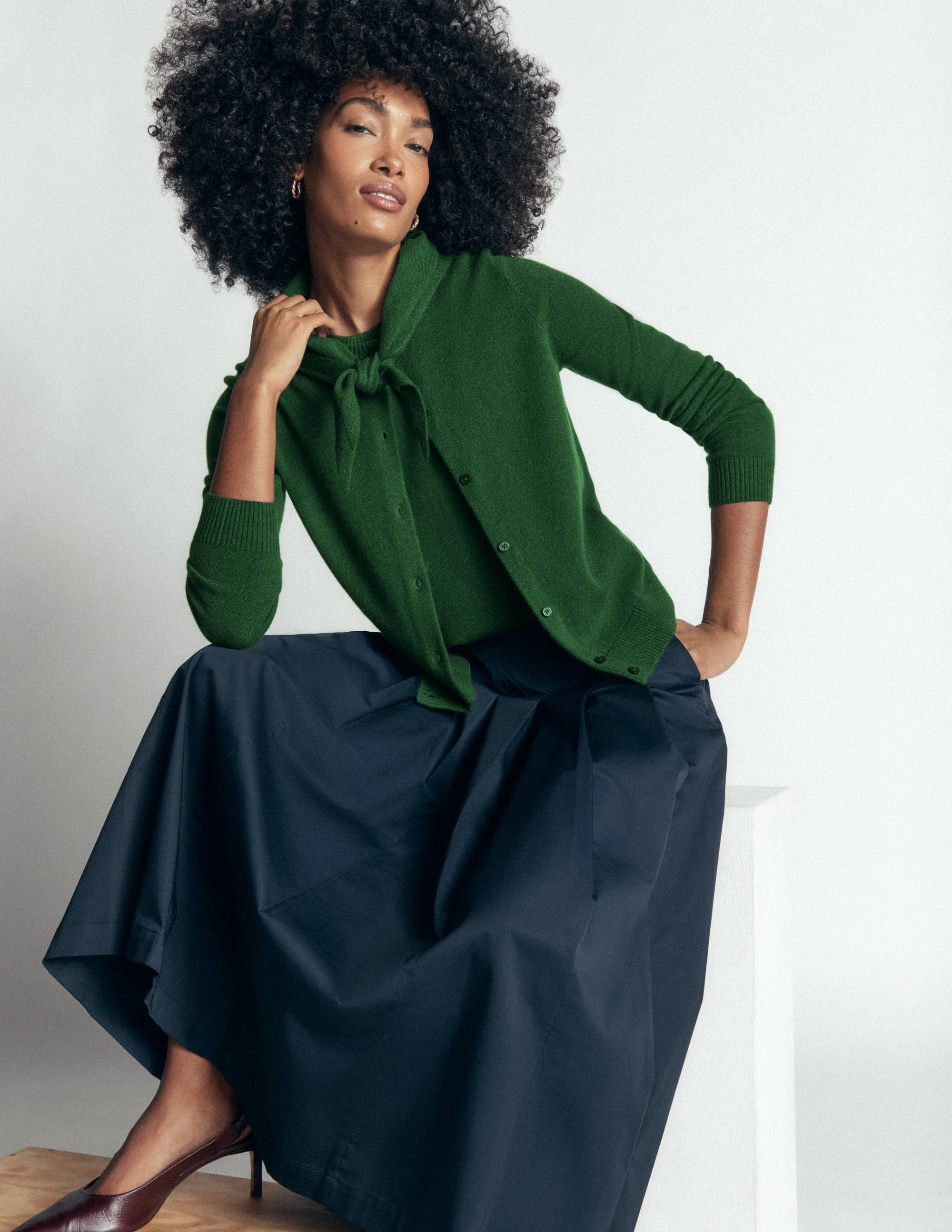 Elsie Cashmere Crew Cardigan-Fresh Green | Boden (US)