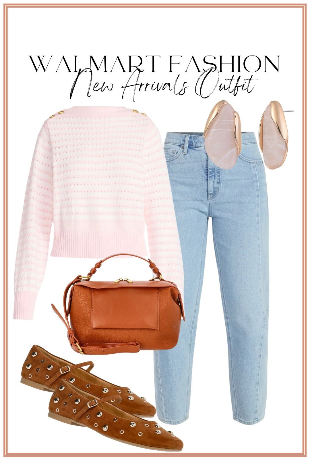 New Walmart fashion new arrivals that are absolute closet staples 🤍 This soft pink knit sweater is lightweight, cozy, and perfect for layering as we head into spring. Paired with classic light-wash straight leg jeans, chic studded flats, and a timeless cognac crossbody bag for an easy, polished everyday look. This is one of those throw-on-and-go Walmart outfits that works for school drop-off, errands, lunch dates, or casual days when you still want to feel put together. Head-to-toe Walmart style that looks elevated but stays affordable ✨

#WalmartFashion #WalmartNewArrivals #WalmartStyle #AffordableFashion #EverydayOutfit #SpringStyle #CasualChic #PinkSweater #DenimStyle #CapsuleWardrobe #ChicOnABudget #WalmartFinds #LTKStyle #LTKUnder50