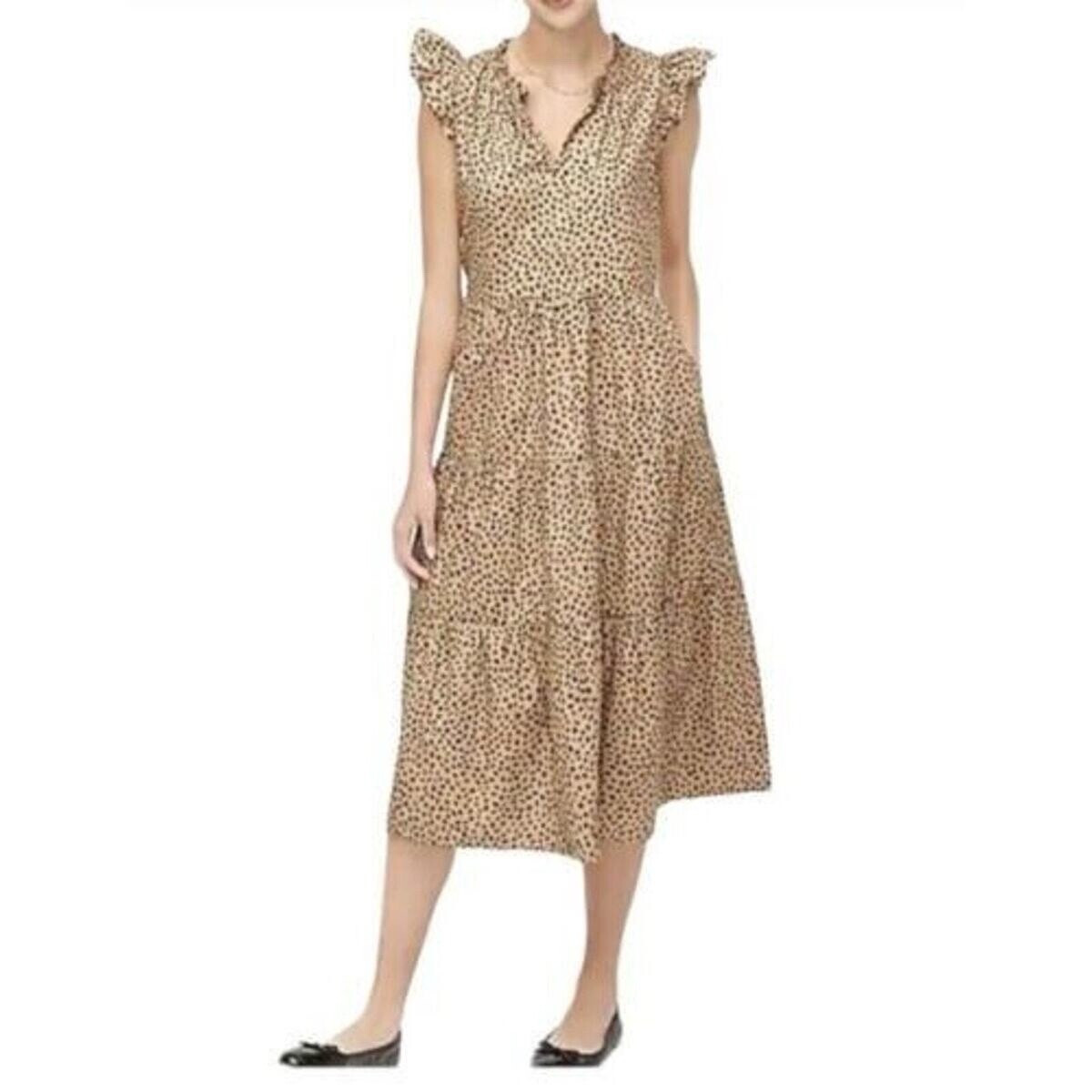 J Crew Factory Women Dress Sleeveless Brown Black Tiered Midi Dress Size Small  | eBay | eBay US