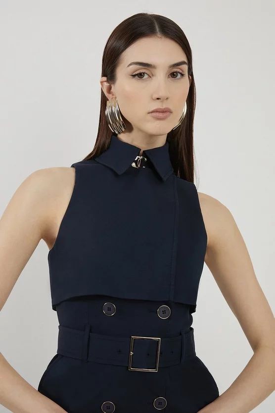 Tailored Cotton Double Breasted Storm Flap Detail Midi Shirt Dress | Karen Millen UK + IE + DE + NL