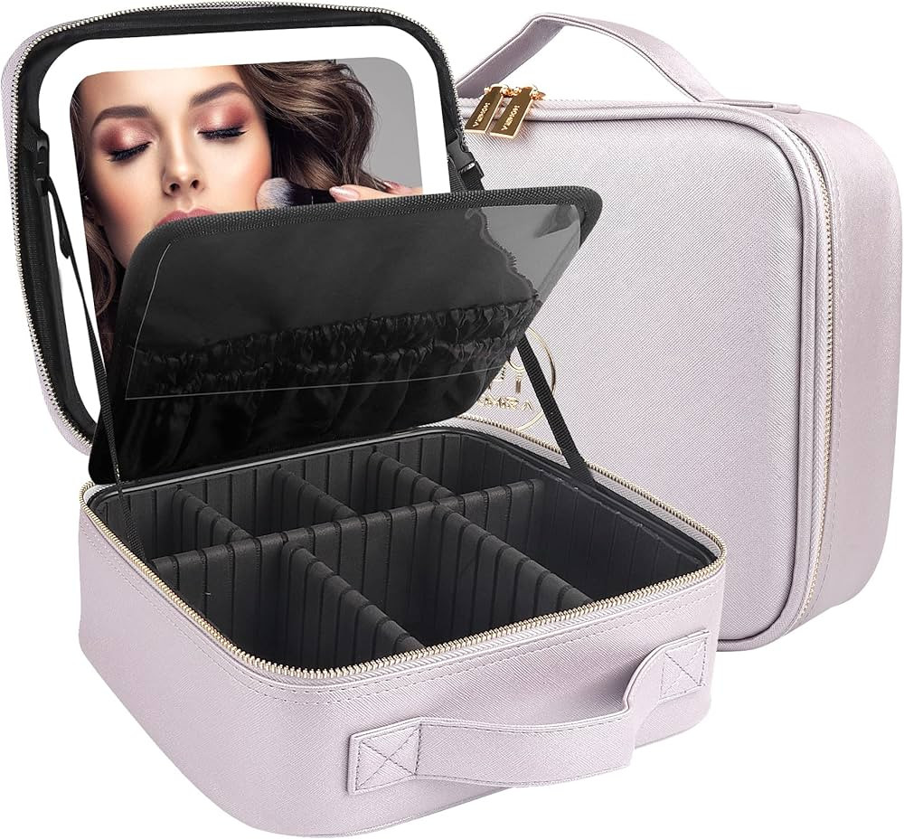 MOMIRA Travel Cosmetic Train Case with Lighted Mirror 3 Color Scenarios Cosmetic Bag Organizer wi... | Amazon (US)