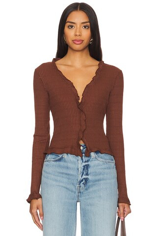 LA Made Sweet Serenade Ruffle Cardigan in Brown University from Revolve.com | Revolve Clothing (Global)