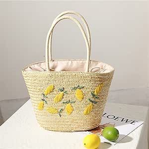 VIROYA straw bag Embroidered Lemon Women Shoulder Bags Large Capacity Straw Women Handbag Summmer... | Amazon (UK)