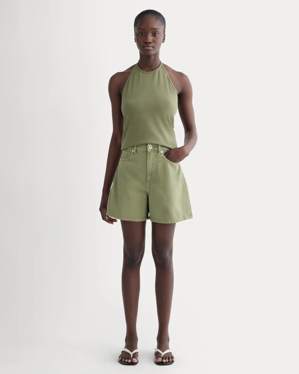 The A-Line Denim Short | Neutral Oil Green | Everlane