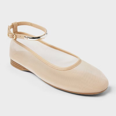 Women's Shailene Mesh Ankle Strap Ballet Flats with Memory Foam Insole - A New Day™ Beige | Target