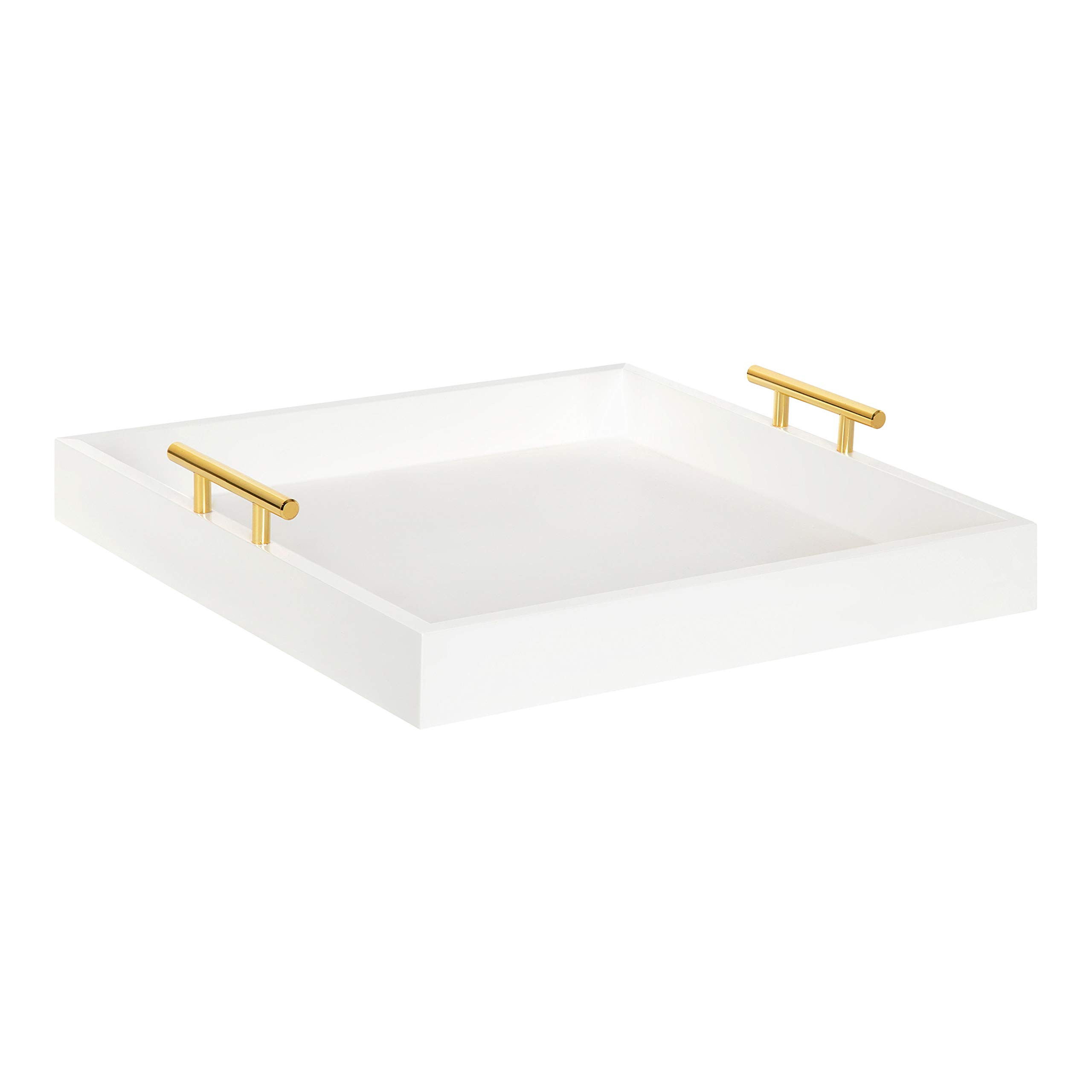 Amazon.com: Kate and Laurel Lipton Square Decorative Wood Tray with Metal Handles, 16" x 16", White and Gold, Modern Serving Tray for Storage Or Display : Home & Kitchen | Amazon (US)