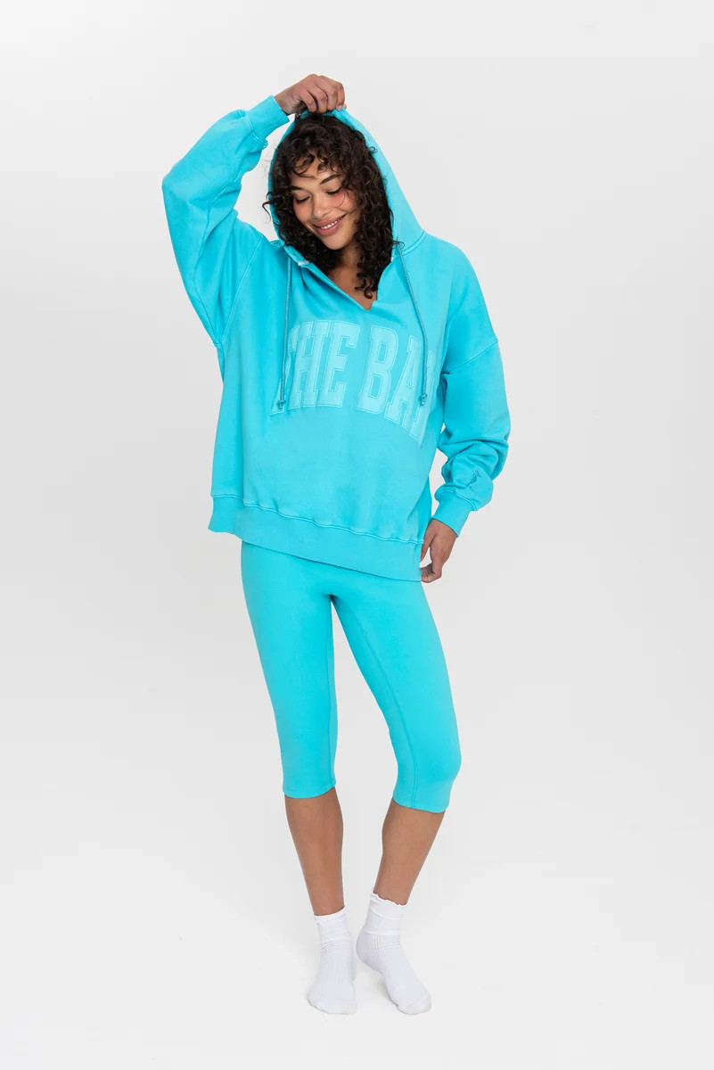 SPLIT NECK HOODIE TEAL | The Bar