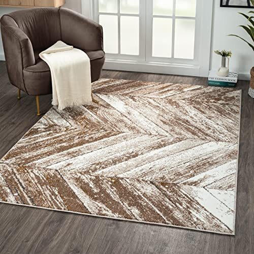 Persian Rugs Moroccan Trellis Beige Gold White 5x7 Area Rug, Non-Shedding Wood Chevron Carpet | Amazon (US)