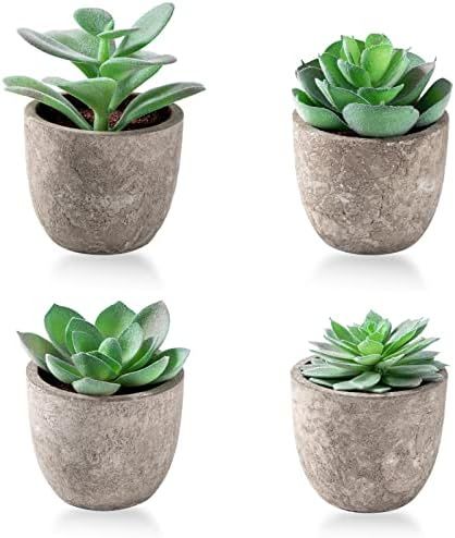 Jelofly Artificial Succulent Plants Potted, 4 Pcs Mini Fake Succulents with Pulp Pot, Decorative ... | Amazon (US)