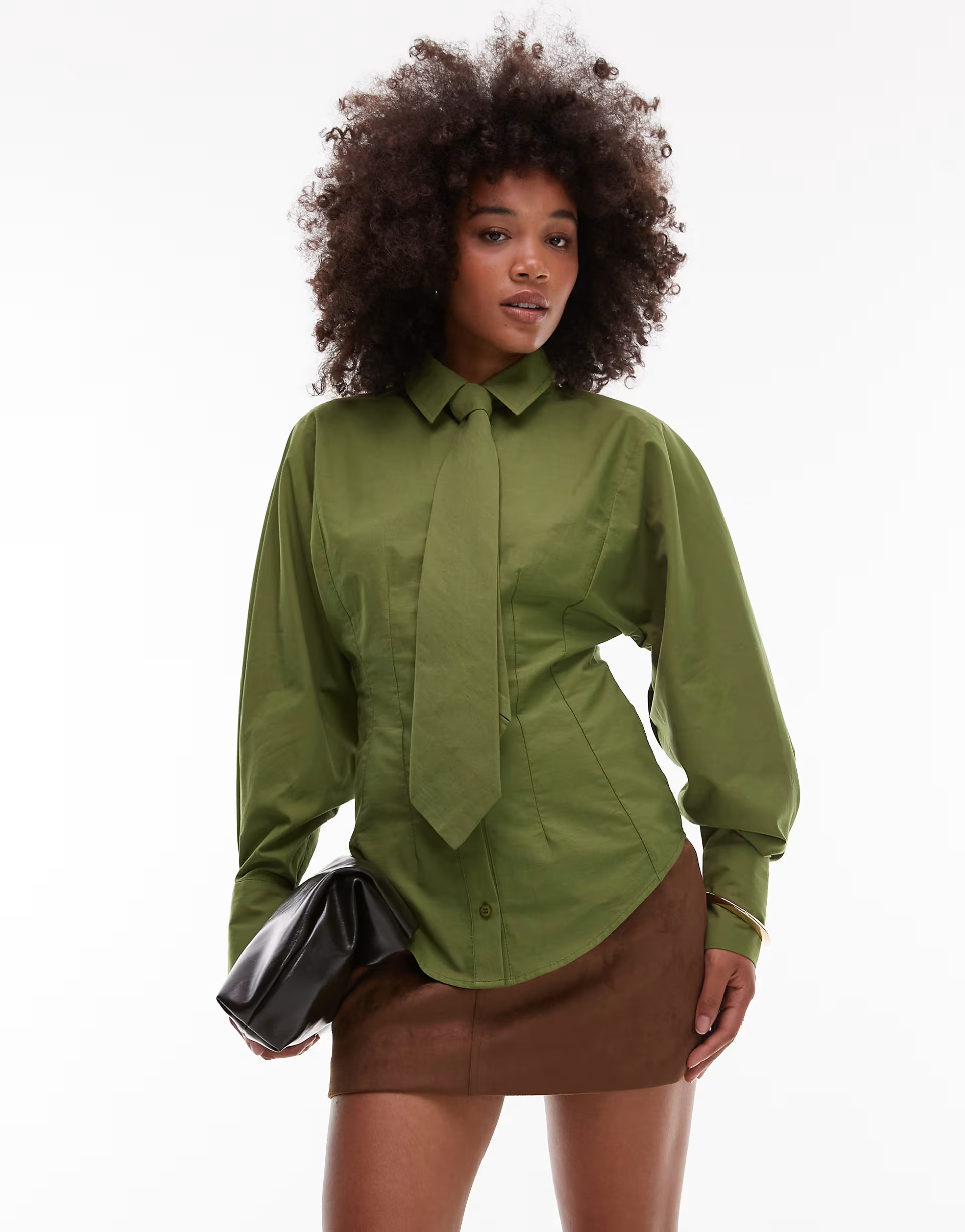 ASOS DESIGN cinched tie detail shirt in olive | ASOS (Global)
