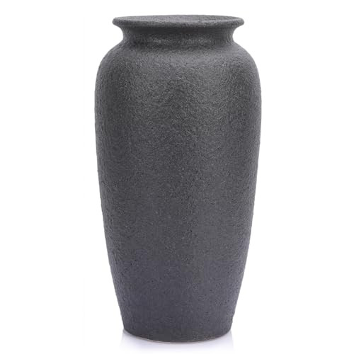 Vintage Black Vase, Rustic Distressed Ceramic Vase, 11.4" Black Terracotta Vase for Home Decor, Modern Farmhouse Rustic Vase for Entryway, Dining Table, Centerpiece, Fireplace Decor | Amazon (US)