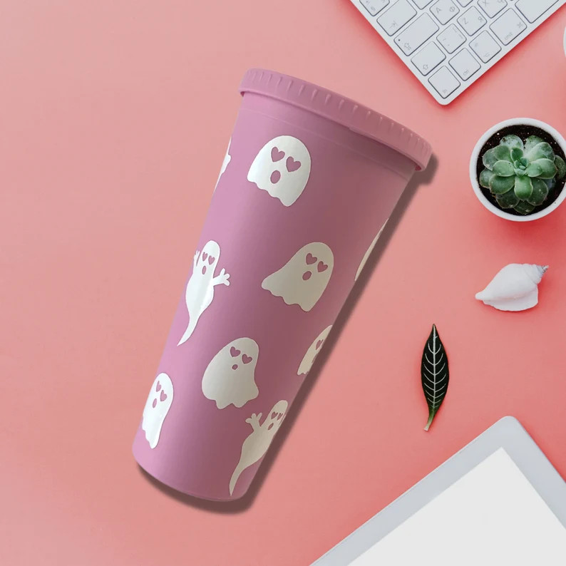 Ghost Iced Coffee Cup, Heart Coffee Cup, Halloween Iced Coffee Tumbler, Halloween cup, Halloween ... | Etsy (US)