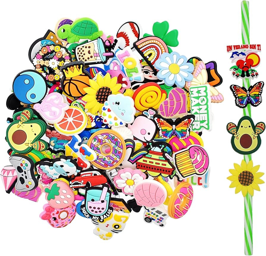 Gibleitz Bulk Straw Topper Random Different 50Pack Straw Charms for Tumbler Straws Cute Colorful ... | Amazon (US)