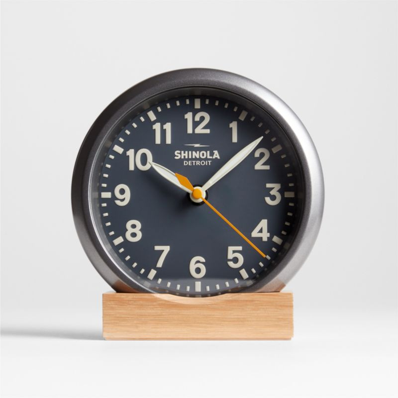 Shinola Runwell Gunmetal Grey Desk Clock | Crate & Barrel | Crate & Barrel