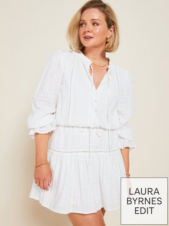 X Laura Byrnes Cotton Tiered Mini Dress - White | Very (UK)