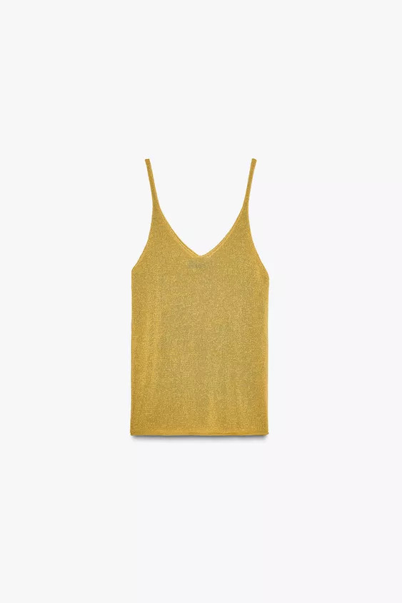 V-neck linen top with thin straps. | Zara US