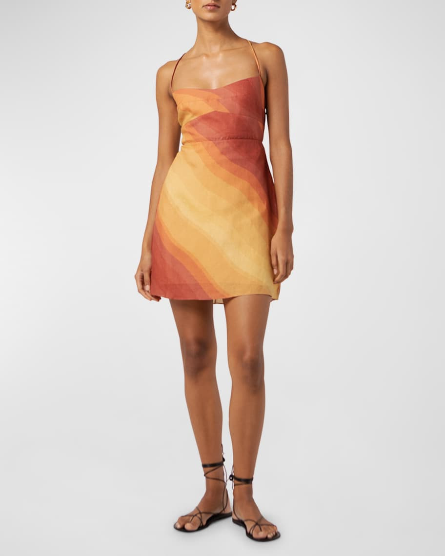Tere Gradient-Print Linen Strappy Mini Dress | Neiman Marcus