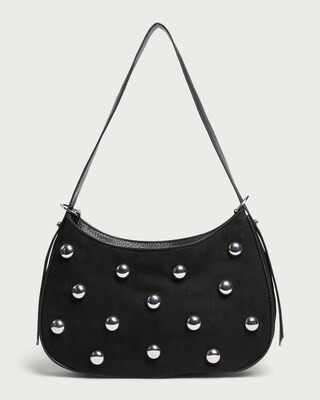 SACHA Faux Suede Studded Shoulder Bag in Black | Tesco F&F