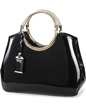 HOXIS Charm Glossy Metal Grip Structured Shoulder Handbag Women Satchel | Amazon (US)