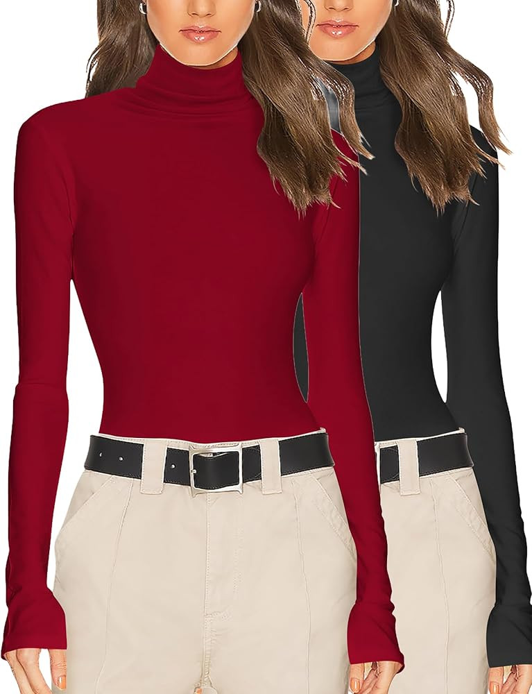 Ekouaer Women's Turtleneck Long Sleeve Shirts Slim Fit Thermal Underwear Tops Lightweight Pullove... | Amazon (US)