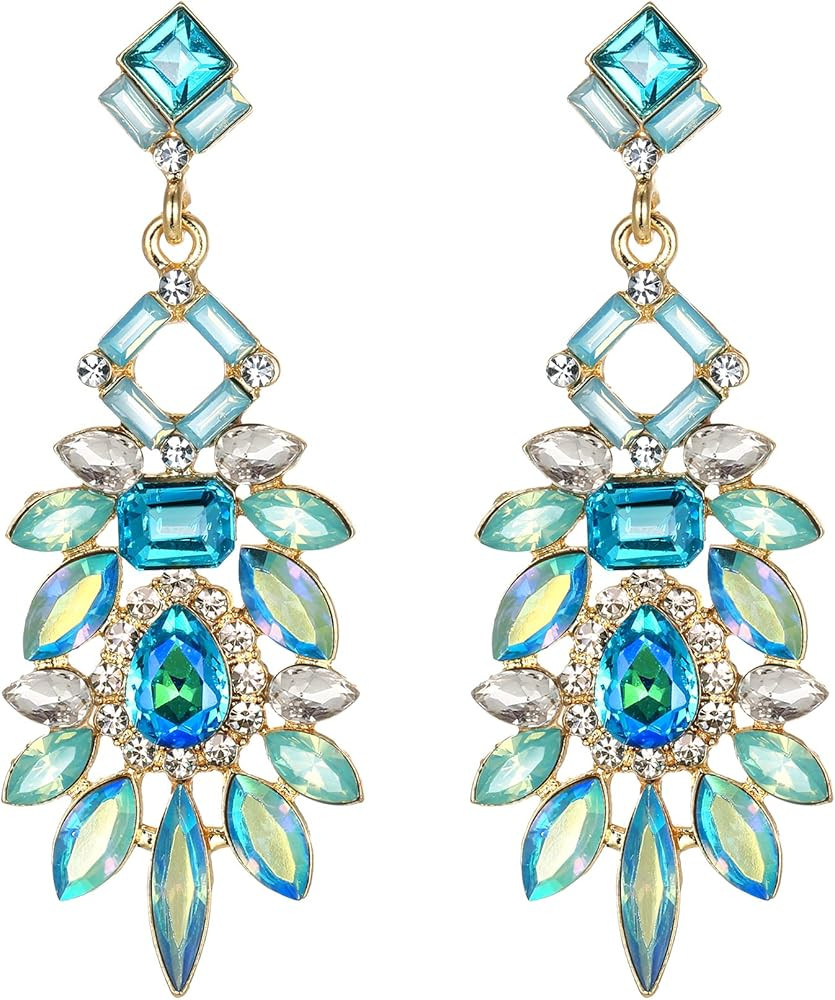 BriLove Art Deco Rhinestone Marquise Emerald Cut Rectangle Geometric Statement Earrings for Women | Amazon (US)