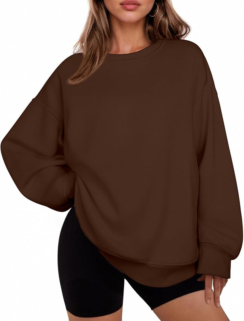 PINSPARK Womens Sweatshirt Crewneck Fleece Pullover Tops Oversized Sweat Shirts with Thumbholes P... | Amazon (US)