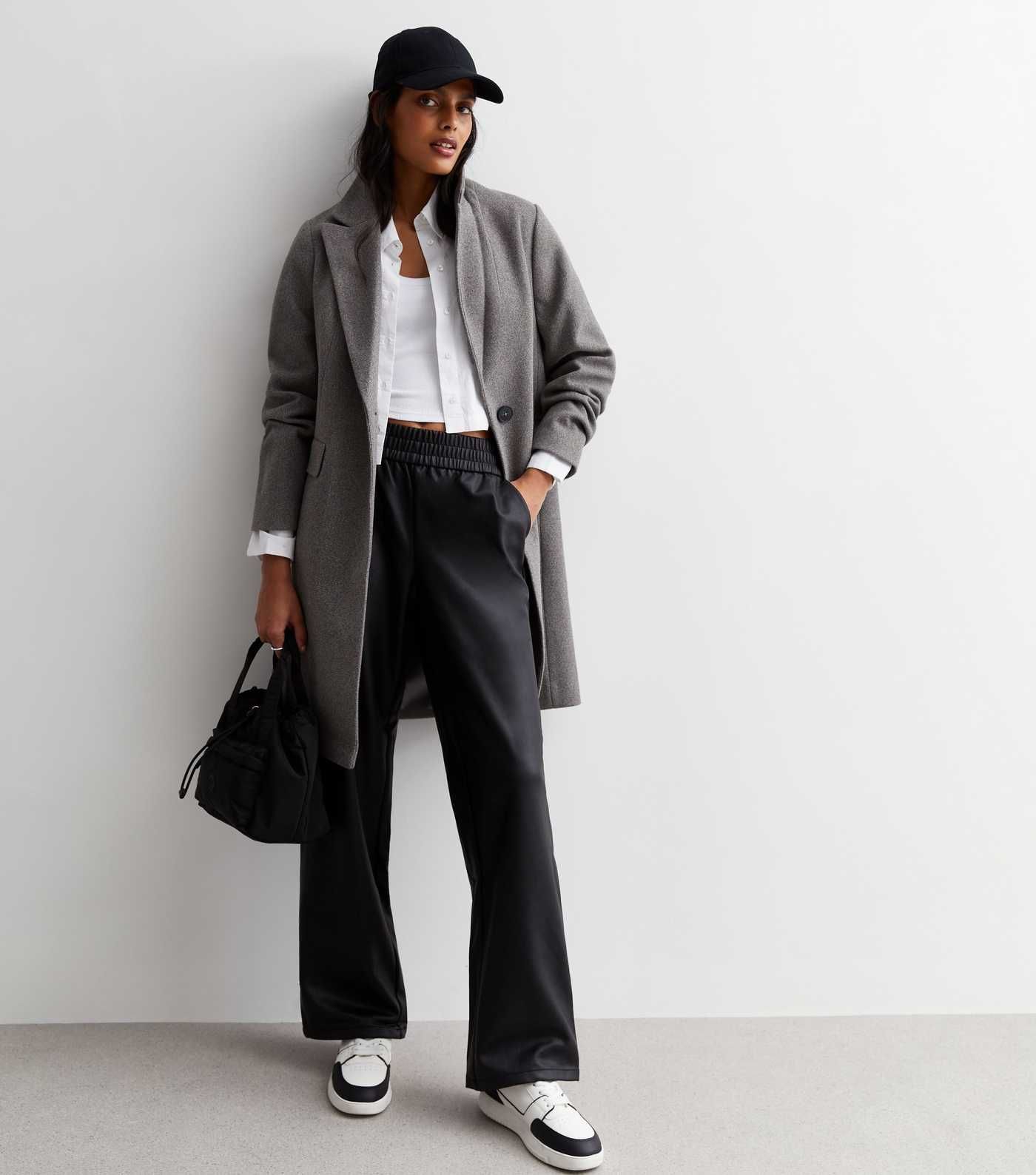ONLY Black Coated Leather-Look Wide Leg Trousers | New Look | New Look (UK)