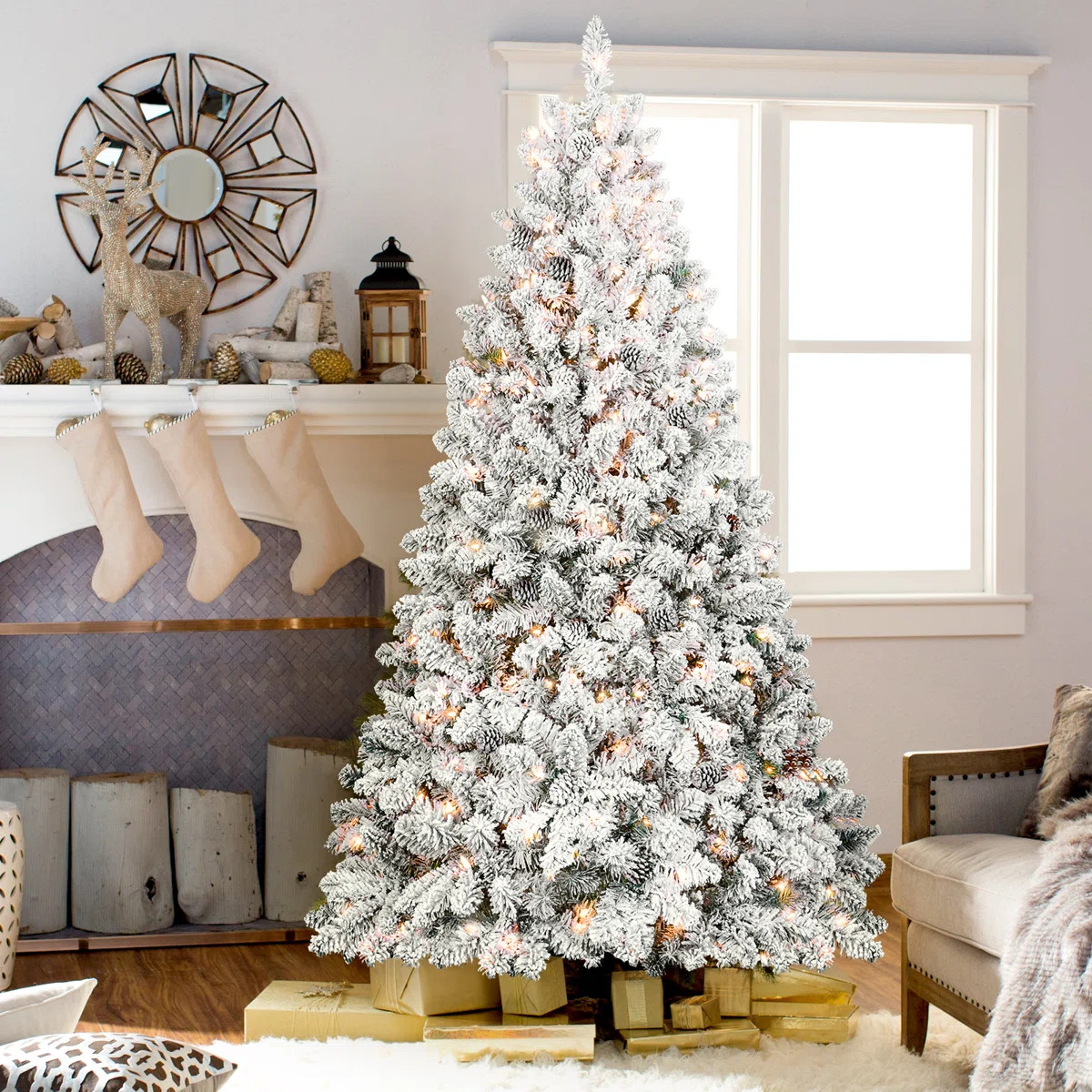 Pre-Lit Snow Flocked Christmas Tree with Pinecone | Wayfair North America