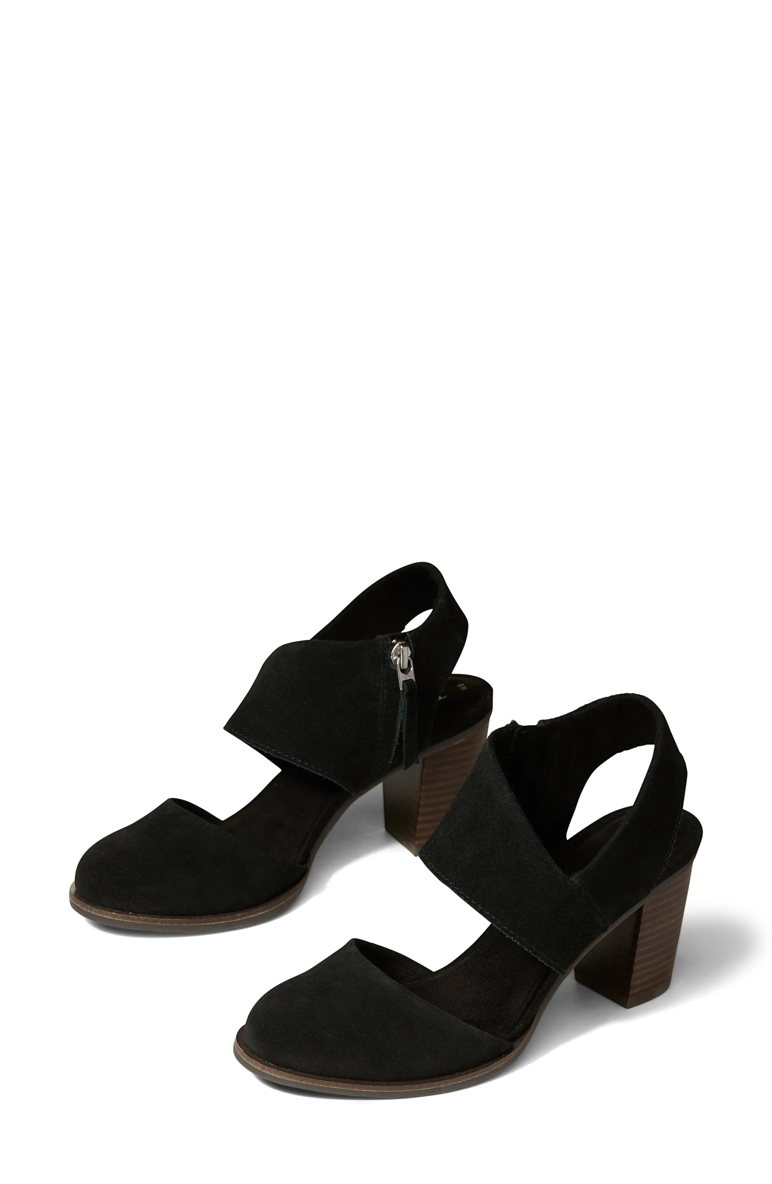 TOMS Majorca Block Heel Sandal, Size 6 in Black Suede at Nordstrom | Nordstrom
