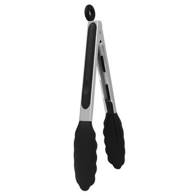 Unique Bargains Kitchen Stainless Steel Silicone Tipped BBQ Cooking Tongs Black 9" 1 Pc | Target