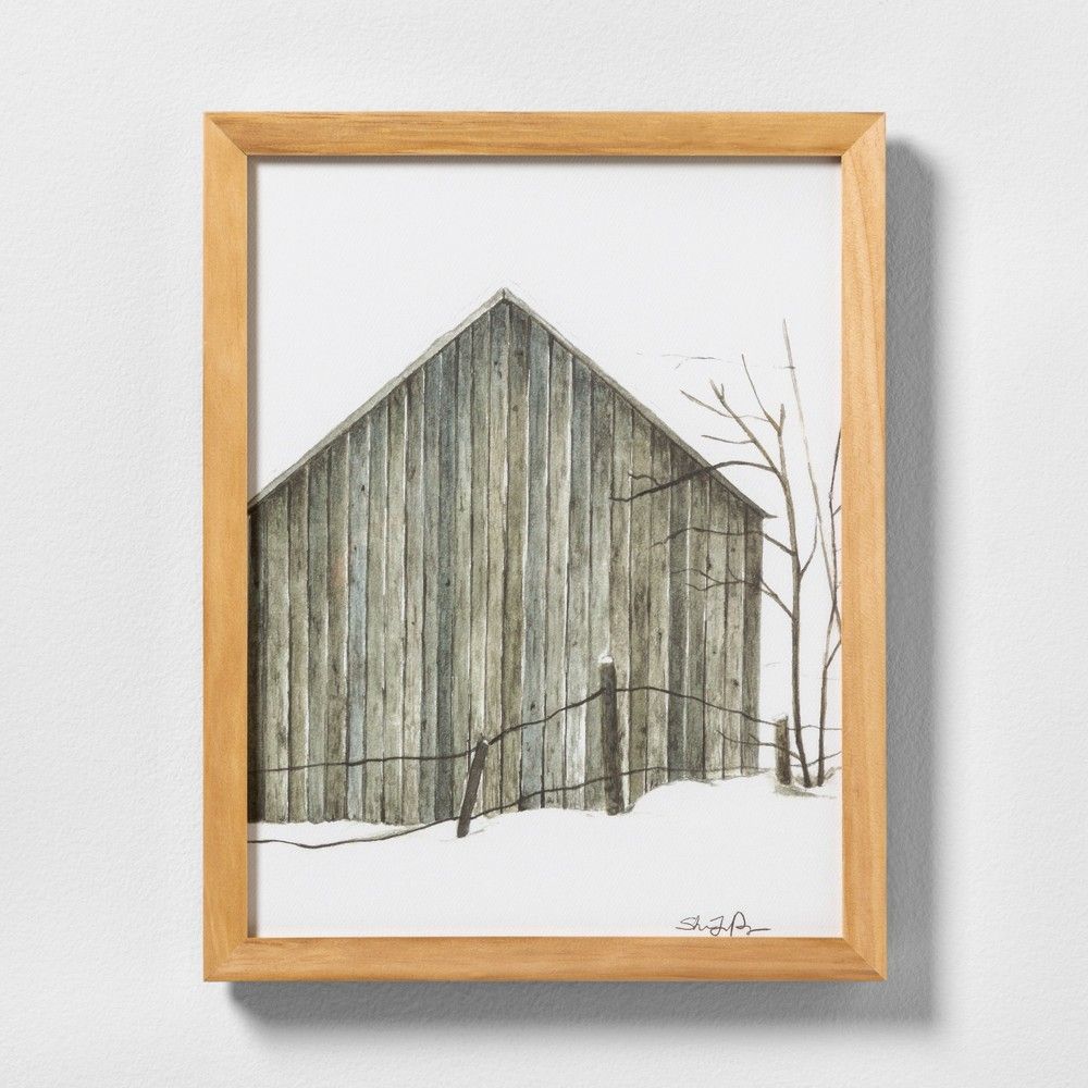 11"" X 14"" Sketched Barn Wall Art with Natural Wood Frame - Hearth & Hand with Magnolia | Target