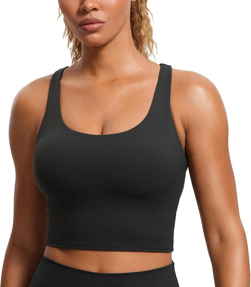 CRZ YOGA Womens Butterluxe Strappy Longline Sports Bra - Padded Criss Cross Yoga Workout Crop Tan... | Amazon (US)