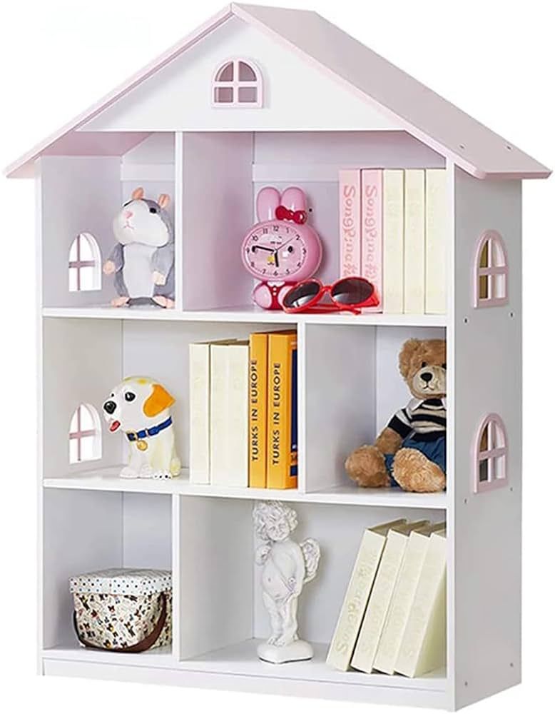 Wooden Dollhouse Bookcase 3-Tier Doll House Bookshelf Kids Books Toys Storage Organizer Shelves f... | Amazon (US)