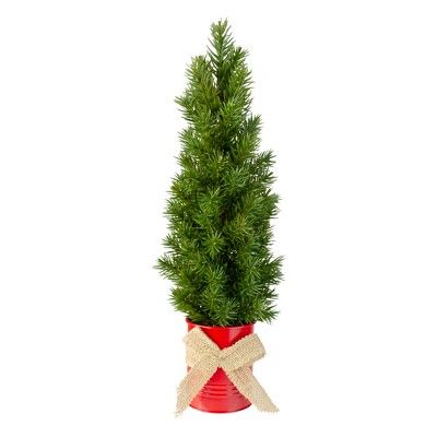 Northlight 17" Mini Tabletop Christmas Tree with Red Metal Pot - Unlit | Target