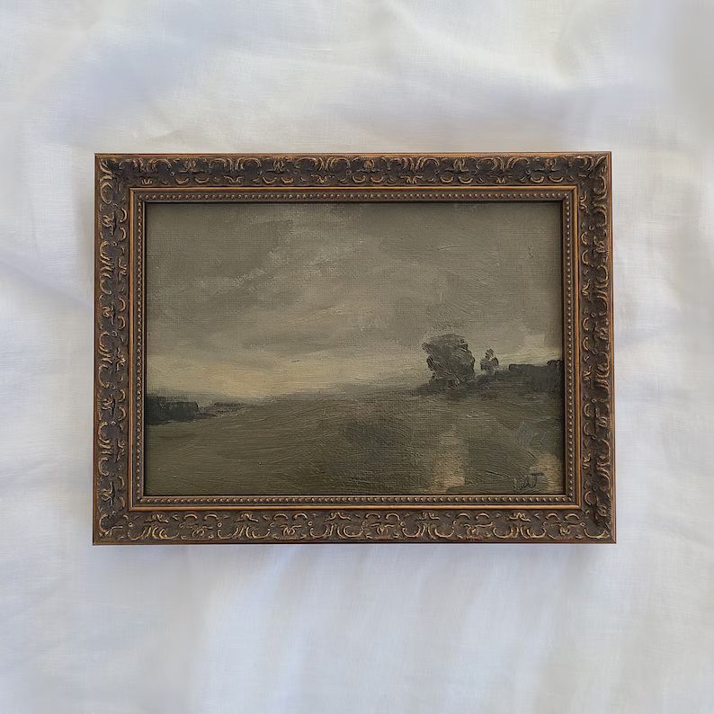 Original Hand-painted Moody Landscape Oil Painting on Canvas Board 5x7in Framed in Antique Inspir... | Etsy (US)