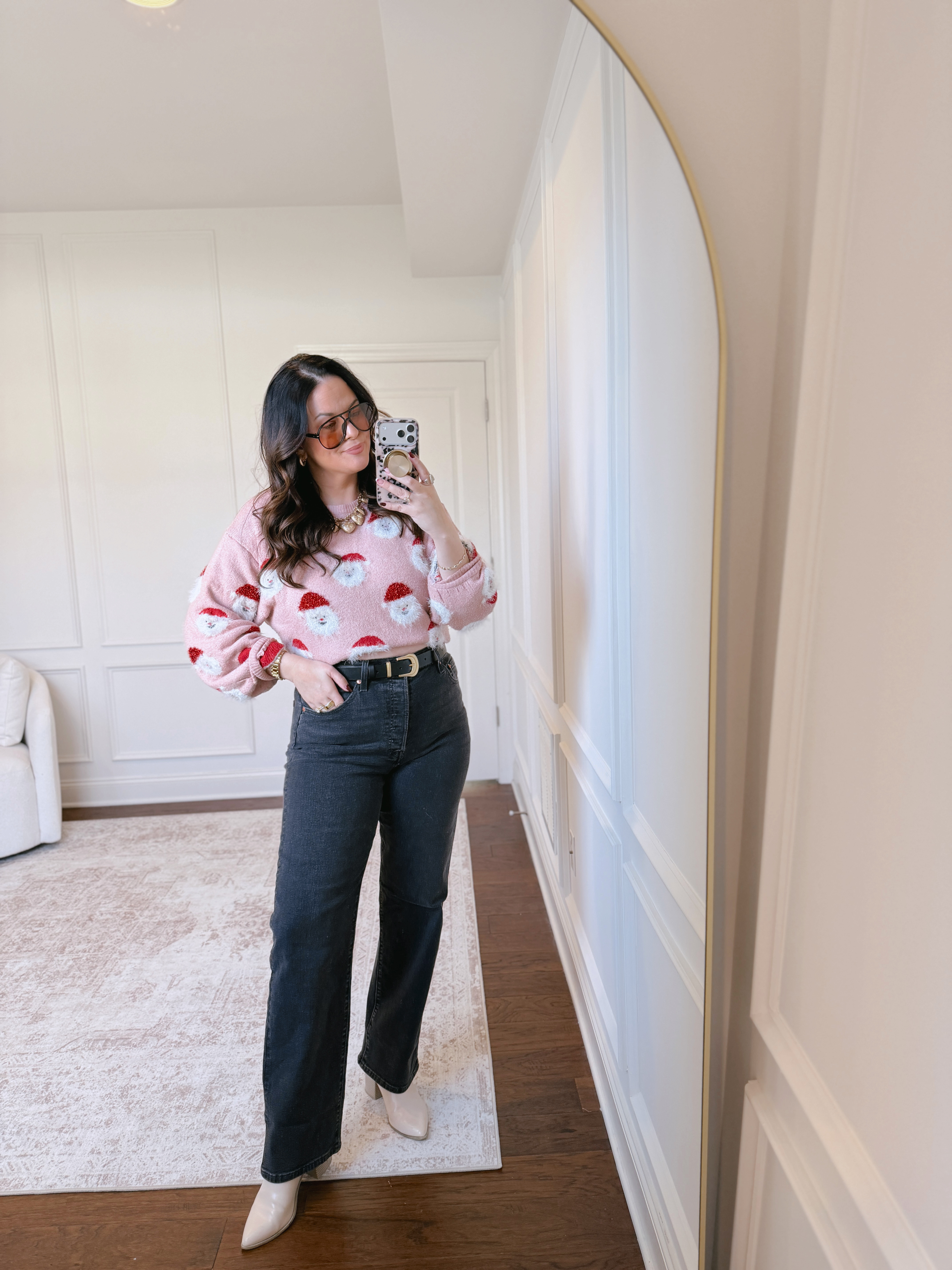 anything but "ugly" christmas sweater.. SO soft and so chic paired with my fav anti-pooch jeans! Wearing a large in the sweater and a 31 in the denim 

 #LTKHoliday #LTKMidsize #LTKFindsUnder50