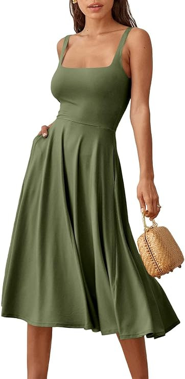2023 Women's New Dress Summer U-Neck Dress Holiday Style Long Dress Vest Dress with Pockets | Amazon (US)