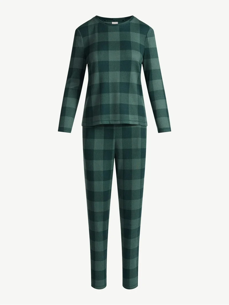 Joyspun Women's Waffle Knit Long Sleeve Top and Joggers Pajama Set, 2-Piece, Sizes S-3X - Walmart... | Walmart (US)