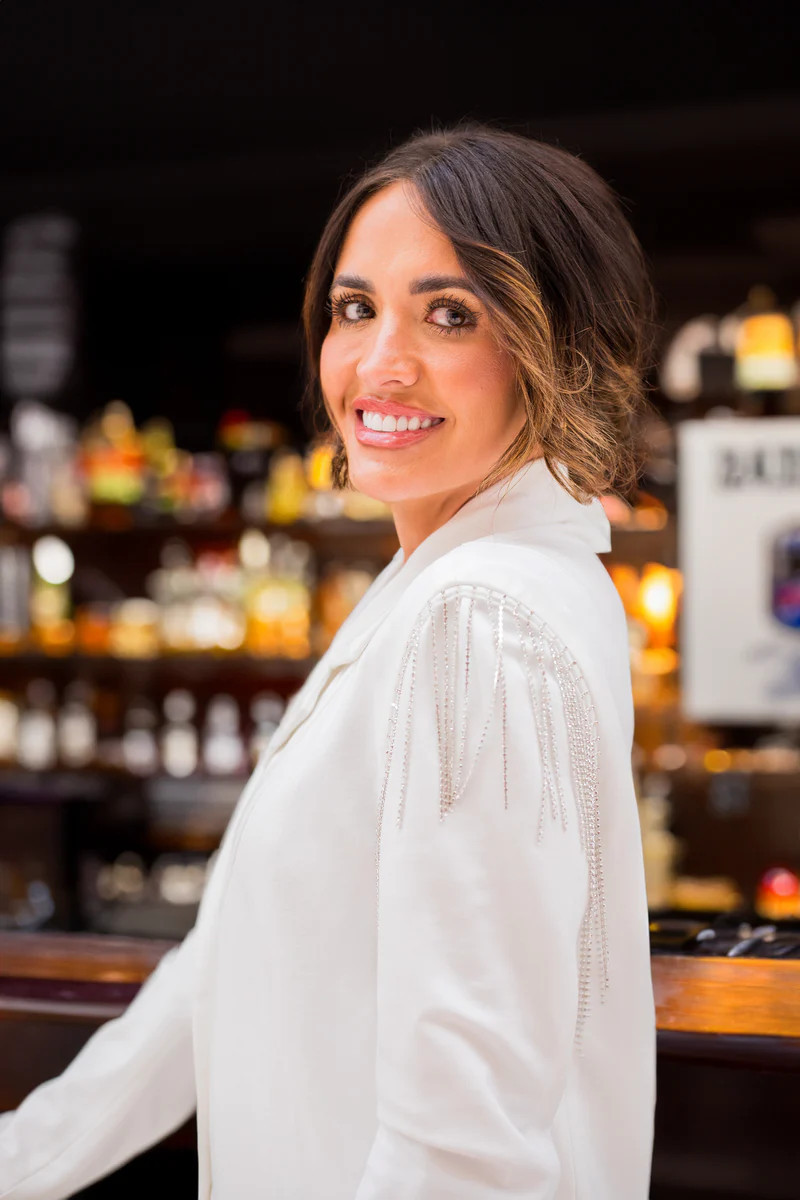 Sin City White Rhinestone Shoulder Blazer | Apricot Lane Boutique
