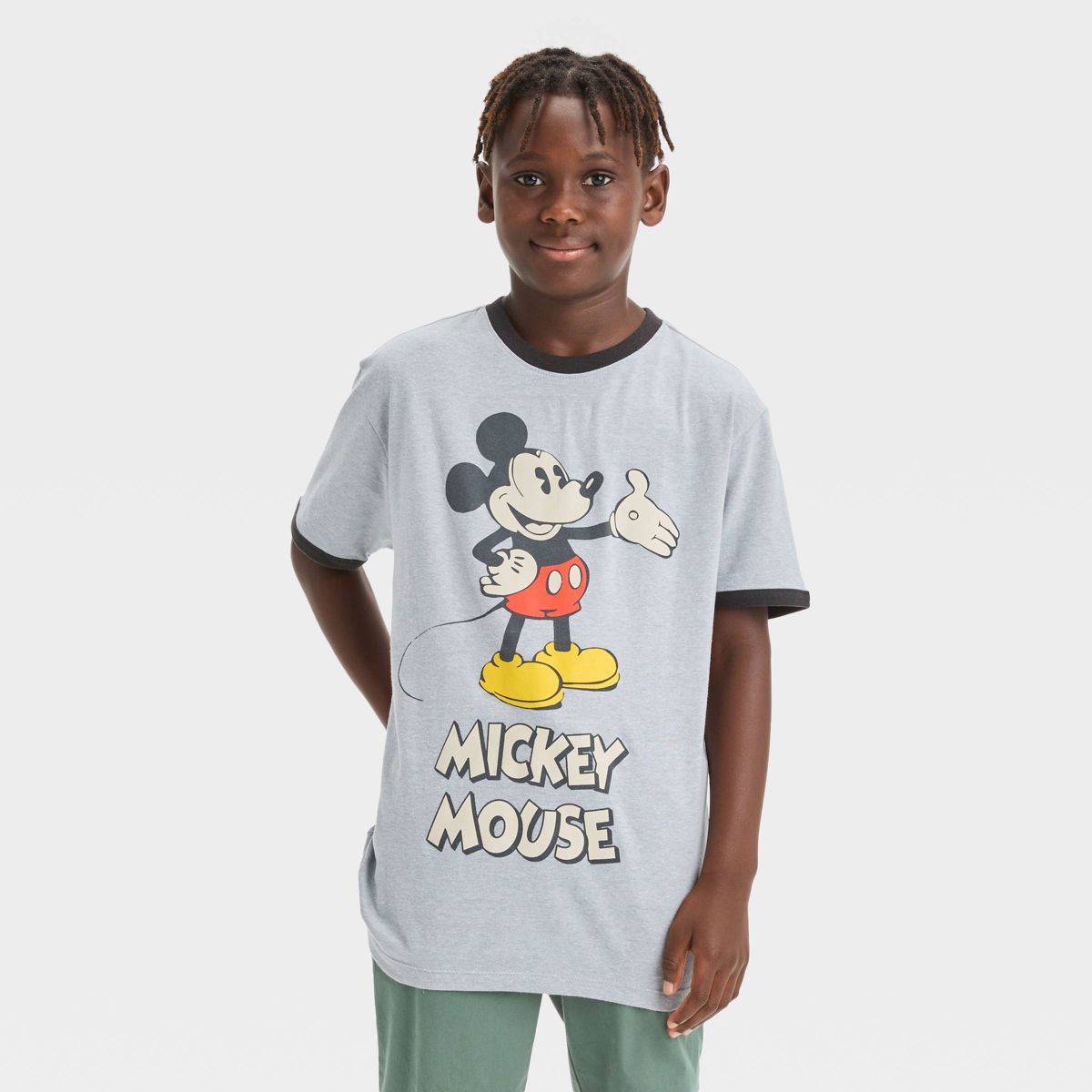 Boys' Disney Mickey Mouse & Friends Ringer Short Sleeve Graphic T-Shirt - Heather Gray M | Target