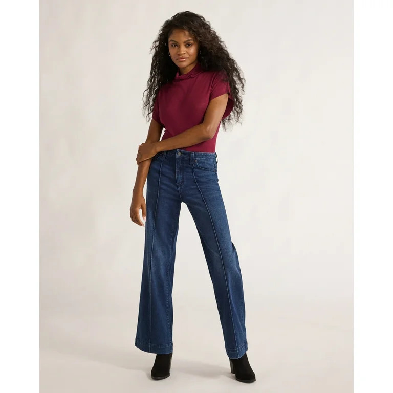 Time and Tru Women's High Rise Wide Leg Jean, Available in Regular, Short, Long Inseams | Walmart (US)