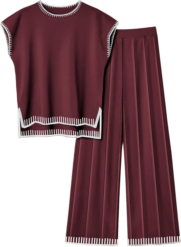Ekouaer Womens Matching Sets Knit Sweater Sets 2 Pieces Outfits Pullover Tops Wide Legs Pants Lou... | Amazon (US)