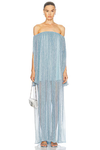 CAROLINE CONSTAS Corinthia Off Shoulder Pleated Gown in Cerulean | FWRD | FWRD 