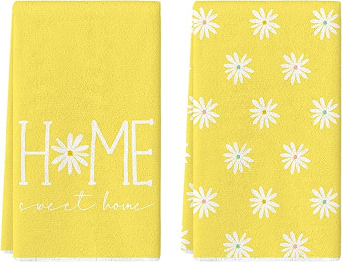 Artoid Mode Spring Yellow Home Sweet Home Flowers Kitchen Towels Dish Towels, 18x26 Inch Seasonal... | Amazon (US)